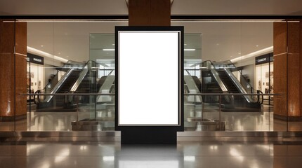 Billboard mock up inside department store. Template of an interior empty information billboard, Mock-up of a shopping mall banner placeholder and poster