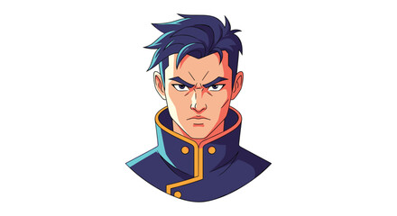 A determined young man with sharp features and dark hair styled in a modern haircut stands ready for action in a pixel art portrait