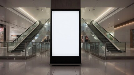 Billboard mock up inside department store. Template of an interior empty information billboard, Mock-up of a shopping mall banner placeholder and poster