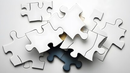Fototapeta premium Abstract White Puzzle Pieces Close Up, Problem Solving Concept