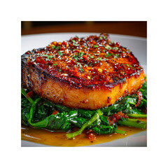 Pan-Seared Pork Chop with Saut�ed Spinach and Red Pepper Flakes