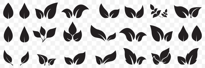 leaf icon. Black leaf icons set. Leaves icon on transparent background. Collection green leaf. Elements design for natural, eco, vegan, bio labels  on Transparent Background. EPS 10.