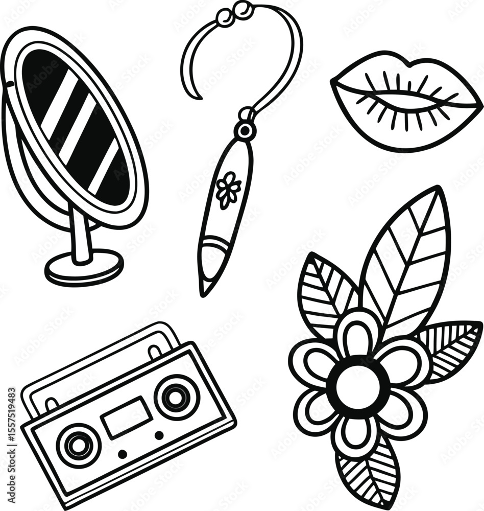 Aufkleber retro music icons and instruments vector illustration set seamless pattern design