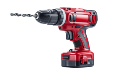 Red cordless drill isolated on transparent or white background, png
