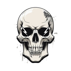 Obraz premium Stylized human skull with lightning bolt eyes and grunge details on black background