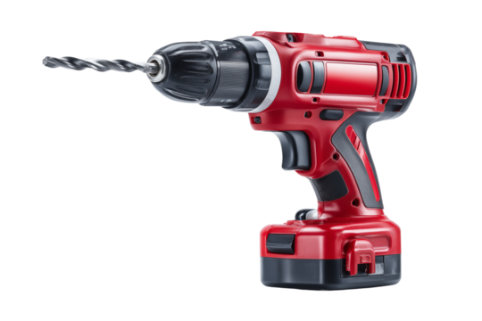 Red cordless drill isolated on transparent or white background, png