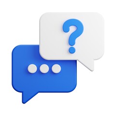 3D icon set on white background. Question chat 3d icon.  Blue and white icon isolated
