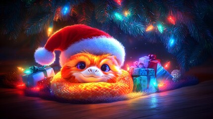 Festive reptile Christmas gift scene