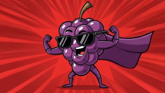 Cool Grapes Cartoon Character Flexing Muscles