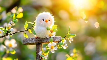 Fluffy chick spring garden sunset Easter decor