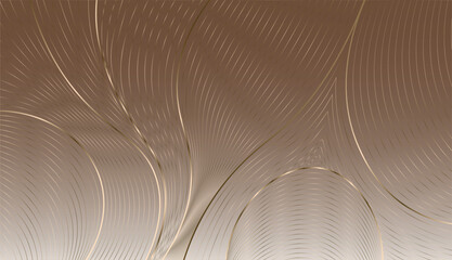 Vector golden line wave on brawn background, abstract luxury lines shape, illustration design.