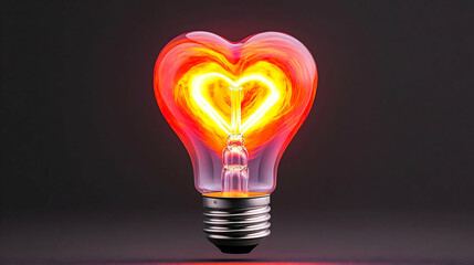 Glowing heart-shaped bulb, dark background, love concept, Valentine's Day