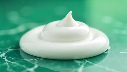 Smooth White Cream Swirl on Reflective Green Surface – Minimalist Skincare Aesthetic

Luxurious White Cream Texture – Glossy Green Backdrop for Beauty Product Display

Elegant Skincare Cream Detail – 