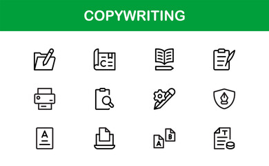 Copywriting Icon Set in Vector Style Featuring Writing, Content Creation, Editing, and Communication Symbols