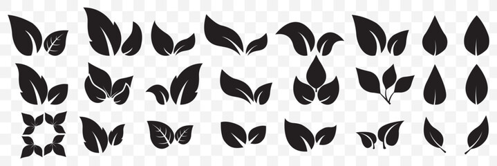 leaf icon. Black leaf icons set. Leaves icon on transparent background. Collection green leaf. Elements design for natural, eco, vegan, bio labels  on Transparent Background. EPS 10.