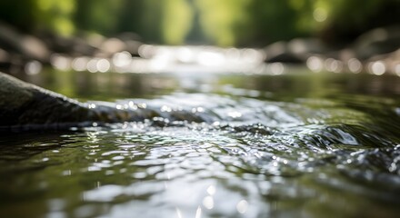 Fototapeta premium Clear Mountain Stream Flowing Over Rocks
