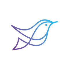Stylized Gradient Line Art of a Flying Bird on White Background