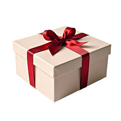 Obraz premium Elegant gift box wrapped in red ribbon on white background 