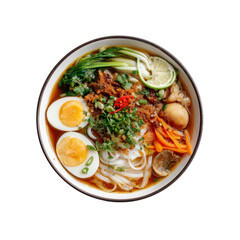 Delicious Asian Noodle Soup with Egg, Vegetables, and Spices