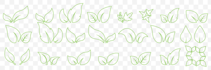 set of Green line leaf icons on Transparent Background. EPS 10.