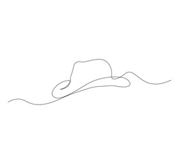 Fototapeta premium continuous image of summer hat, one line. white background, self-drawing animation, vectors can be downloaded
