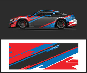 Racing Car Wrap Design Template with Red Blue and Black Graphics