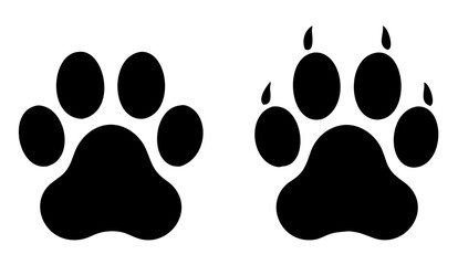 Dog paw print set. Paw icon. Vector illustration.