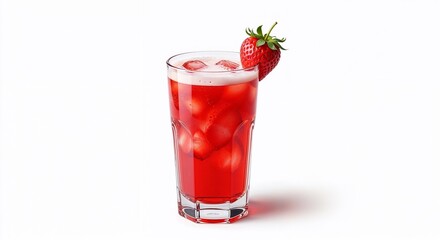 Refreshing strawberry drink with ice in a clear glass  
