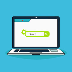Browser window on laptop screen. Search concept. Vector illustration
