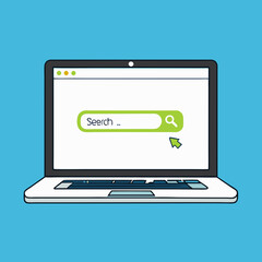 Browser window on laptop screen. Search concept. Vector illustration