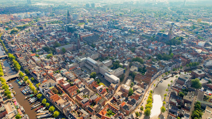 Aerial panorama view of the city Groningen in the Netherlands on a sunny morning in summer