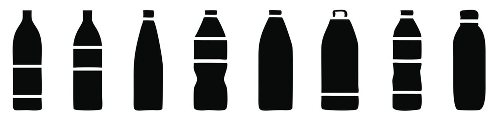 Water bottle set. Plastic bottle collection. Vector illustration
