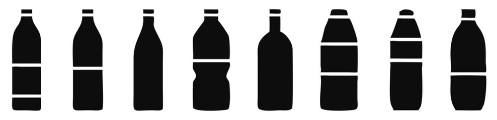Water bottle set. Plastic bottle collection. Vector illustration
