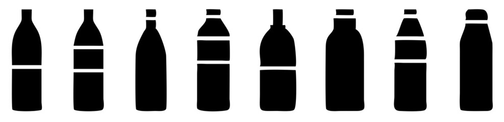Water bottle set. Plastic bottle collection. Vector illustration
