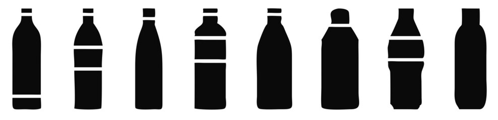Water bottle set. Plastic bottle collection. Vector illustration
