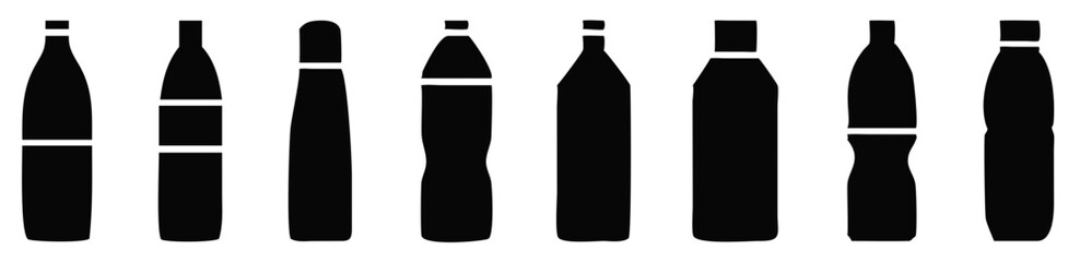 Water bottle set. Plastic bottle collection. Vector illustration
