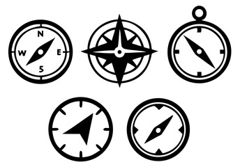 Compass simple icon set. Compass symbol set. Wind rose icon. Vector
