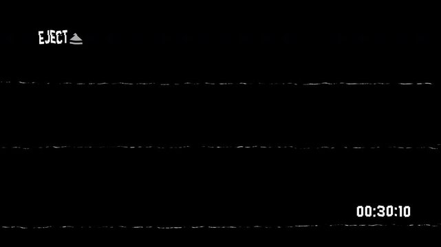 Eject Button Interface VCR Defect VHS on Black Background. 4K Video Footage.