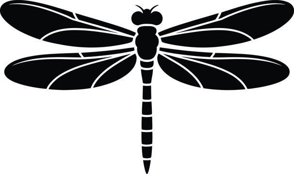 Vector Dragonfly Silhouette: Insect Nature Wildlife Graphic - Summer Bug Icon.
