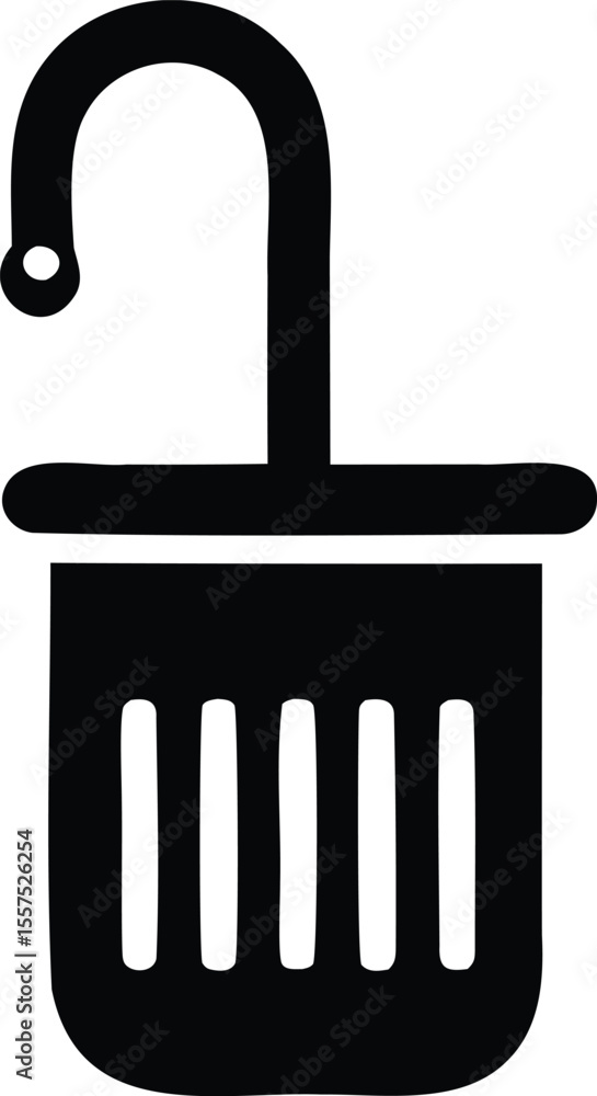 Poster a simple black silhouette of an open padlock with a curved shackle and a rectangular body featuring 