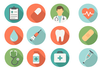 Fototapeta premium Medical and Health Care Long Shadow Flat Icons Set 02’ is rephrased as Medical and Healthcare Long Shadow Flat Icons Collection