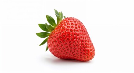 Fresh red strawberry with green leaves on white background  