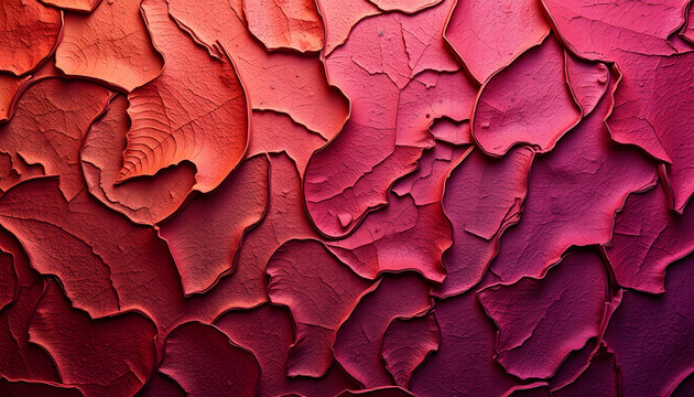 Artistic background featuring layered, textured surfaces showcasing various shades of vibrant red, creating a captivating visual depth and organic feel.