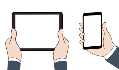 Tablets pc and phone with hands set. Stock illustration