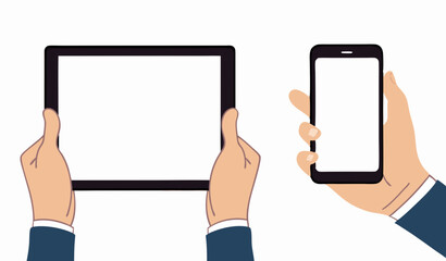 Tablets pc and phone with hands set. Stock illustration