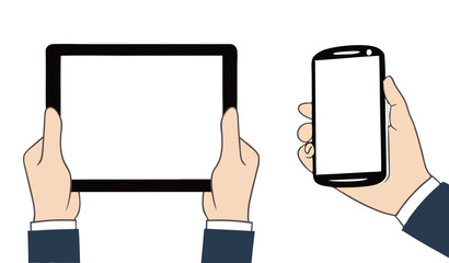 Tablets pc and phone with hands set. Stock illustration