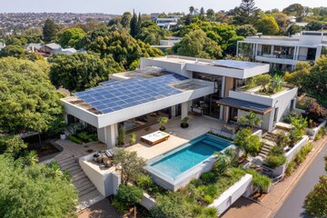 Fototapeta premium home in Johannesburg suburbs with solar panels across the entire rooftop
