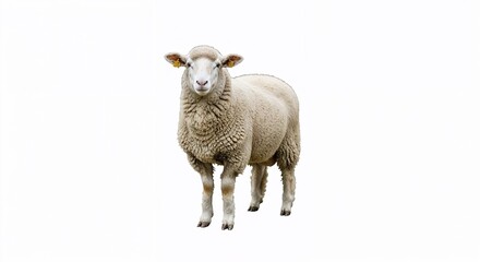 Fototapeta premium Sheep standing on a white background looking curiously 