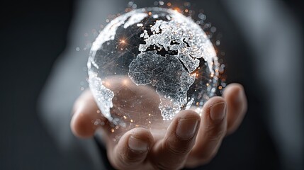 Businessman holographic globe network with digital data interface, global technology communication concept for ads