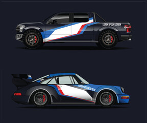 Vehicle Wrap Designs for Pickup Truck and Sports Car